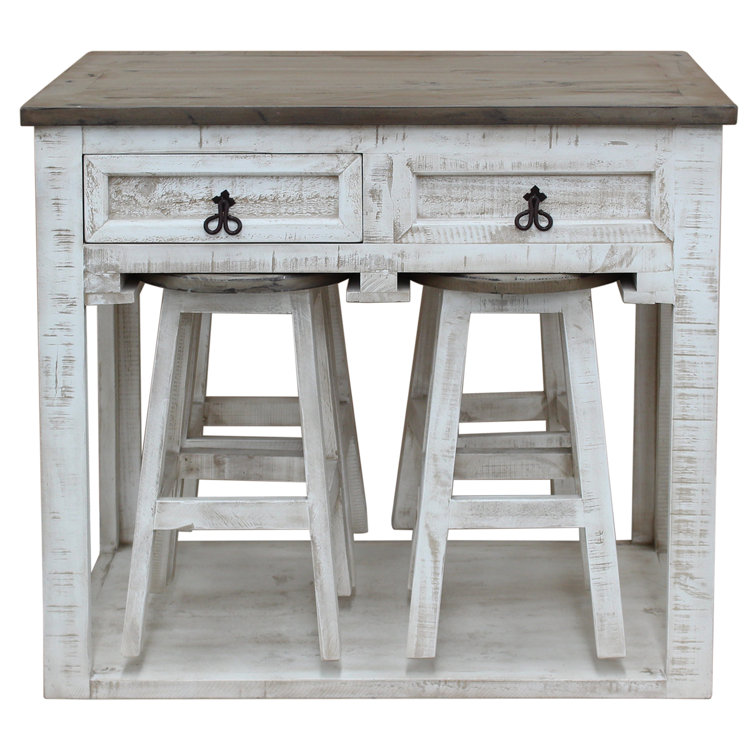 Gracie Oaks Markela Kitchen Island with Stools Wayfair